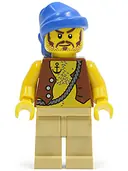 Minifigurka: PI093:  Pirate Vest and Anchor Tattoo, Tan Legs, Blue Bandana, Brown Moustache