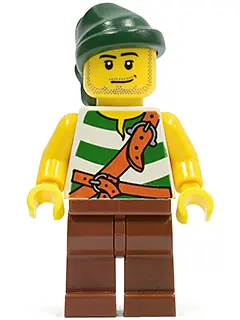 PI094:  Pirate Green / White Stripes, Reddish Brown Legs, Dark Green Bandana, Smirk and Stubble Beard