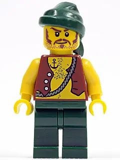 PI095:  Pirate Vest and Anchor Tattoo, Dark Green Legs, Dark Green Bandana, Brown Moustache