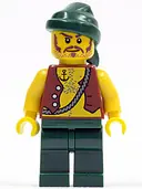 Minifigurka: PI095:  Pirate Vest and Anchor Tattoo, Dark Green Legs, Dark Green Bandana, Brown Moustache