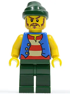 PI099:  Pirate Blue Vest, Dark Green Legs, Dark Green Bandana, Long Brown Moustache