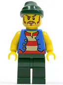 Minifigurka: PI099:  Pirate Blue Vest, Dark Green Legs, Dark Green Bandana, Long Brown Moustache