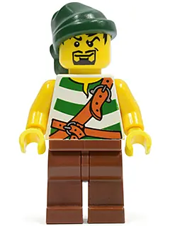 PI105:  Pirate Green / White Stripes, Reddish Brown Legs, Dark Green Bandana, Goatee