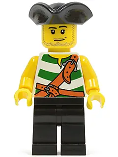 PI106:  Pirate Green / White Stripes, Black Legs, Tricorne Hat