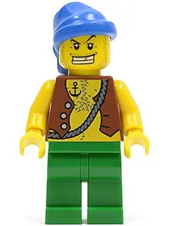 PI107:  Pirate Vest and Anchor Tattoo, Green Legs, Blue Bandana, Gold Tooth