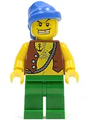 Minifigurka: PI107:  Pirate Vest and Anchor Tattoo, Green Legs, Blue Bandana, Gold Tooth
