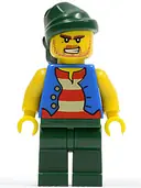 Minifigurka: PI115:  Pirate Blue Vest, Dark Green Legs, Dark Green Bandana, Bared Teeth (Tic Tac Toe)