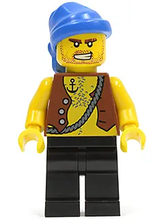 PI128:  Pirate Vest and Anchor Tattoo, Black Legs, Blue Bandana