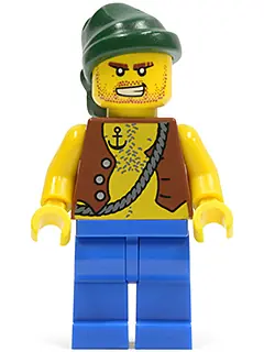 PI129:  Pirate Vest and Anchor Tattoo, Blue Legs, Dark Green Bandana