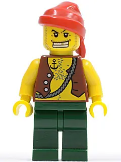 PI130:  Pirate Vest and Anchor Tattoo, Dark Green Legs, Red Bandana