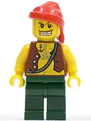 Minifigurka: PI130:  Pirate Vest and Anchor Tattoo, Dark Green Legs, Red Bandana