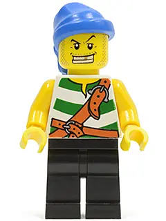 PI131:  Pirate Green / White Stripes, Black Legs, Blue Bandana, White Teeth with Gold Tooth