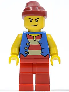 PI144:  Pirate Blue Vest, Red Legs, Dark Red Bandana, Scowl