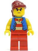 Minifigurka: PI145:  Pirate Blue Vest, Red Legs, Dark Red Bandana, Bushy Eyebrows