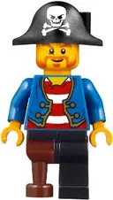 Minifigurka: PI146:  Pirate Blue Jacket, Black Leg with Peg Leg, Black Pirate Hat with Skull
