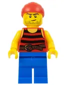 Minifigurka: PI161:  Pirate 3 - Black and Red Stripes, Blue Legs, Scar