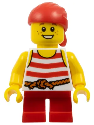 PI163:  Pirate - Boy, White Tank Top with Red Stripes, Red Short Legs, Red Bandana