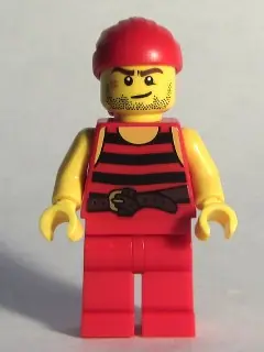 PI166:  Pirate 5 - Black and Red Stripes, Red Legs, Scar