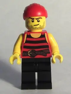PI167:  Pirate 6 - Black and Red Stripes, Black Legs, Scar