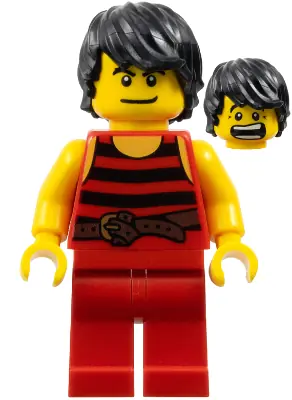 PI168:  Pirate 7 - Black and Red Stripes, Red Legs, Scared, Black Crow's Feet