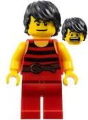 Minifigurka: PI168:  Pirate 7 - Black and Red Stripes, Red Legs, Scared, Black Crow's Feet