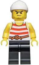 Minifigurka: PI169:  Pirate 8 - Red and White Stripes, Black Legs, Scowl