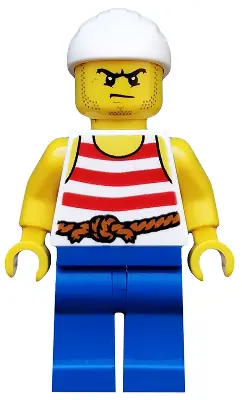 PI170:  Pirate 9 - Red and White Stripes, Blue Legs, Scowl
