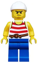 Minifigurka: PI170:  Pirate 9 - Red and White Stripes, Blue Legs, Scowl