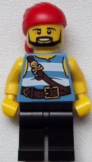 PI178:  Pirate - Medium Blue and White Stripes, Black Legs