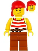 Minifigurka: PI187:  Pirate - Male, Red Bandana, White Tank Top with Red Stripes, Rope Belt, Dark Orange Legs