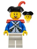Minifigurka: PI188:  Imperial Soldier IV - Officer, Female, Black Tricorne, Tan Hair, Red Epaulettes and Plume