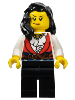 PI189:  Pirate - Female, Black Legs, Red Vest over White Shirt, Black Hair