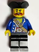 Minifigurka: PI197:  Pirate - Male, Black Tricorne, Dark Orange Beard and Moustache, Blue Open Coat, Medium Nougat Belt, Black Legs