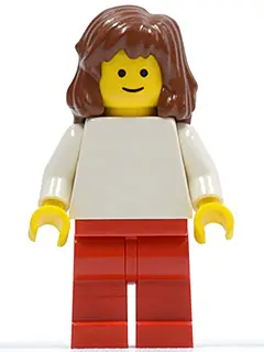 PLN113:  Plain White Torso with White Arms, Red Legs, Reddish Brown Mid-Length Female Hair