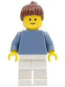 Minifigurka: PLN161:  Plain Sand Blue Torso with Sand Blue Arms, White Legs, Reddish Brown Hair with Ponytail