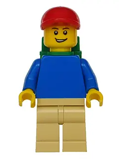 PLN167:  Plain Blue Torso with Blue Arms, Tan Legs, Red Short Bill Cap, Backpack
