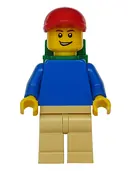 Minifigurka: PLN167:  Plain Blue Torso with Blue Arms, Tan Legs, Red Short Bill Cap, Backpack