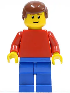 PLN168:  Plain Red Torso with Red Arms, Blue Legs, Reddish Brown Male Hair, Brown Eyebrows, Thin Grin