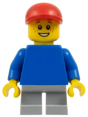 PLN173:  Plain Blue Torso with Blue Arms, Short Light Bluish Gray Legs, Red Cap