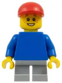 Minifigurka: PLN173:  Plain Blue Torso with Blue Arms, Short Light Bluish Gray Legs, Red Cap