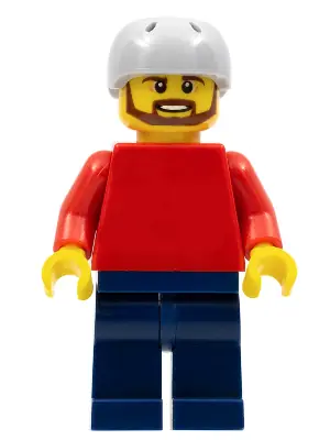 PLN175:  Plain Red Torso with Red Arms, Dark Blue Legs, Sports Helmet and Brown Beard