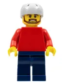 Minifigurka: PLN175:  Plain Red Torso with Red Arms, Dark Blue Legs, Sports Helmet and Brown Beard
