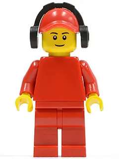 PLN177:  Plain Red Torso with Red Arms, Red Legs, Red Cap with Hole, Headphones