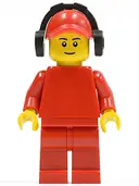 Minifigurka: PLN177:  Plain Red Torso with Red Arms, Red Legs, Red Cap with Hole, Headphones