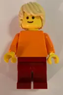 Minifigurka: PLN183:  Plain Orange Torso with Orange Arms, Dark Red Legs, Tan Tousled Hair