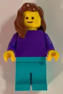Minifigurka: PLN184:  Plain Dark Purple Torso with Dark Purple Arms, Medium Azure Legs, Reddish Brown Female Hair over Shoulder