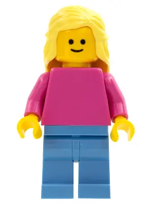PLN185:  Plain Dark Pink Torso with Dark Pink Arms, Medium Blue Legs, Bright Light Yellow Female Hair Mid-Length