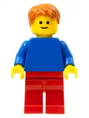 Minifigurka: PLN186:  Plain Blue Torso with Blue Arms, Red Legs, Dark Orange Hair