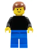 Minifigurka: PLN188:  Plain Black Torso with Black Arms, Blue Legs, Reddish Brown Male Hair