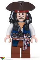 Minifigurka: POC024:  Captain Jack Sparrow - White Shirt, Dark Blue Plain Vest, Tricorne
